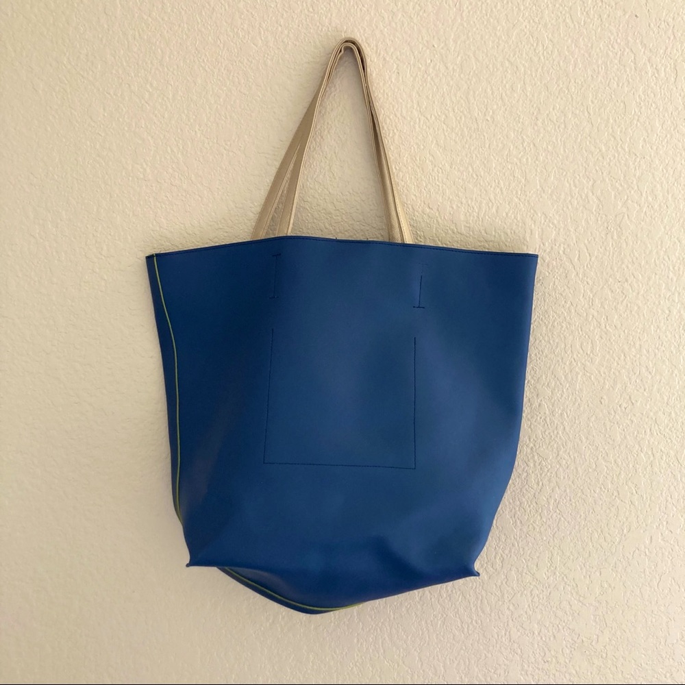 Large Navy and Moss Green Faux Leather Tote